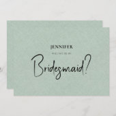 緑のリネンの白い台本は私の花嫁になる 招待状 (正面/裏面)