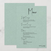 緑のリネンシンプルブラックスクリプトの開始メニュー 招待状 (正面/裏面)