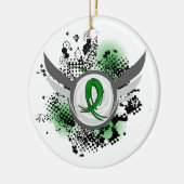 緑のリボンおよび翼の腎臓病 セラミックオーナメント (左)