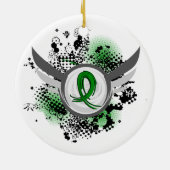緑のリボンおよび翼の腎臓病 セラミックオーナメント (裏面)