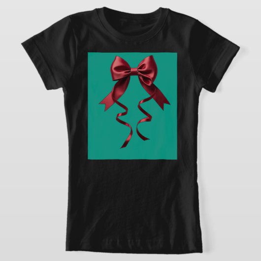 緑のリボンが付いた黒シャツ Tシャツ (レイダウン)