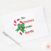 緑のリボンが付いているクリスマスのギフトのラベルのキャンディ・ケーン スクエアシール (封筒)