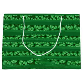 緑のリボンとアイルランドのシャムロックの列 ラージペーパーバッグ
