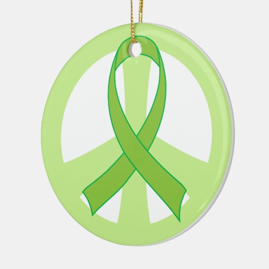 緑のリボンのピースサインの認識度のオーナメントのギフト セラミックオーナメント (左)