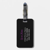 緑のリボンを持つ粋な紫色および黒いキリン ラゲッジタグ (裏面縦)