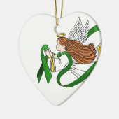 "緑のリボン"の認識度の天使 セラミックオーナメント (左)