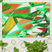 緑のリボン、オレンジ色のサンゴの背景の霧雨 キッチンタオル (折り畳み)