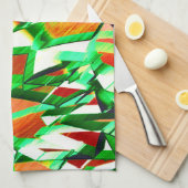 緑のリボン、オレンジ色のサンゴの背景の霧雨 キッチンタオル (四つ折り)
