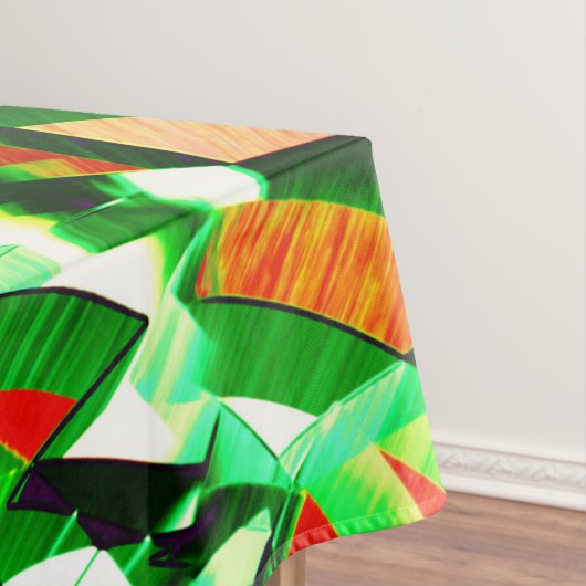 緑のリボン、オレンジ色のサンゴの背景の霧雨 テーブルクロス (インサイチュ)