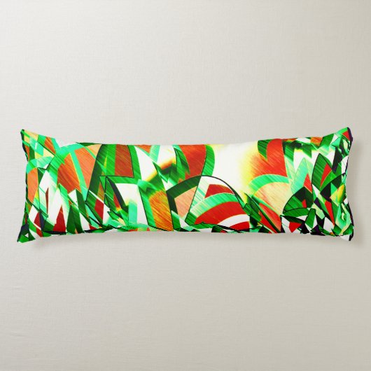 緑のリボン、オレンジ色のサンゴの背景の霧雨 ボディピロー (正面)