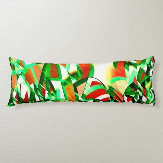 緑のリボン、オレンジ色の珊瑚の背景に小雨が降る ボディピロー (正面)