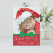 緑のリボン　クリスマス　ホリデー　フォトカード 招待状 (スタンド正面)