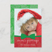 緑のリボン　クリスマス　ホリデー　フォトカード 招待状 (正面/裏面)