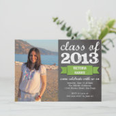 緑のリボン バナー 黒板 写真 卒業式 招待状 (スタンド正面)