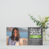 緑のリボン バナー 黒板 写真 卒業 案内状 (スタンド正面)