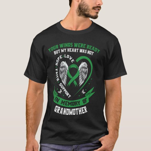 緑のリボン 祖母を腎臓病で失った Tシャツ (正面)