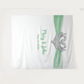 緑のリボン 銀の白鳥 結婚式 背景 タペストリー (正面(横))