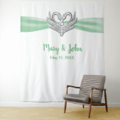 緑のリボン 銀の白鳥 結婚式 背景 タペストリー (インサイチュ)