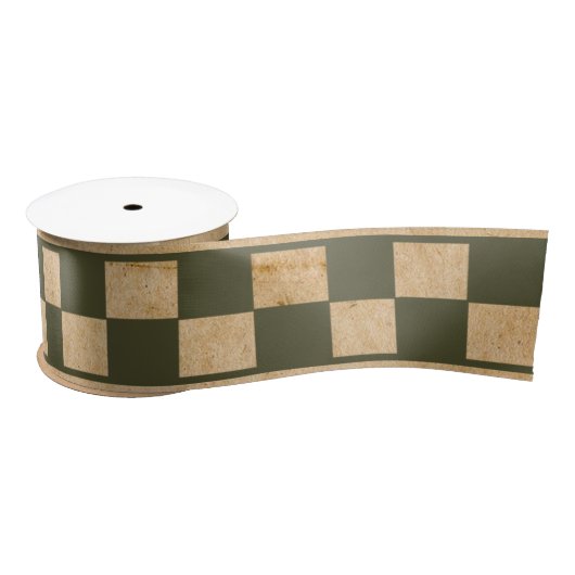 緑のリボ市松模様にン サテンリボン (リール)