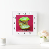 緑のリンゴがくびれた スクエア壁時計 (ホーム)