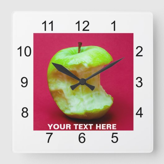 緑のリンゴがくびれた スクエア壁時計 (正面)