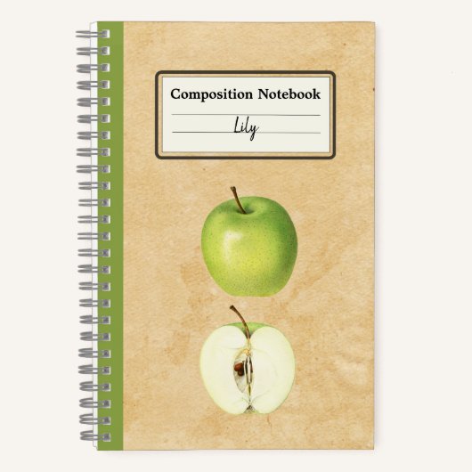 緑のリンゴと半分の組パーソナライズされた成 ノートブック (正面)