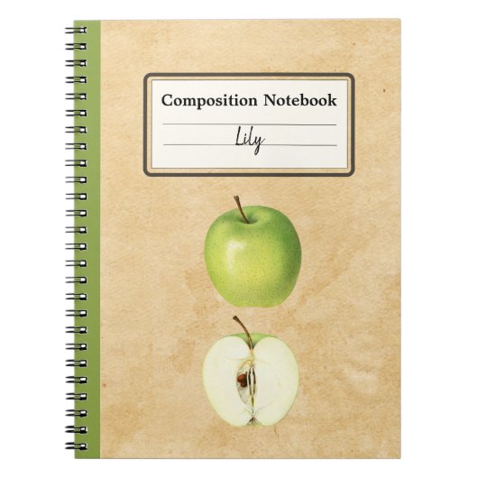 緑のリンゴと半分の組パーソナライズされた成 ノートブック (正面)