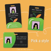 緑のリンゴ学校スタッフ黒写真IDバッジ バッジ