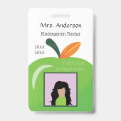 緑のリンゴ教育者ホワイト写真IDバッジ バッジ (正面)