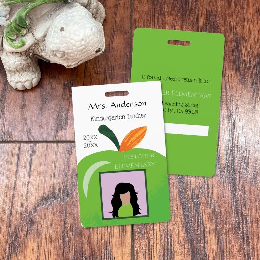 緑のリンゴ教育者ホワイト写真IDバッジ バッジ