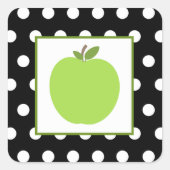 緑のリンゴ/黒(白水玉模様) スクエアシール (正面)