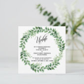 緑のリースが結婚延期した更新カード 招待状 (スタンド正面)
