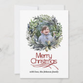 緑のリースとクリスマス写真 シーズンカード (正面)