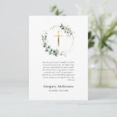 緑のリースと金ゴールドクロスカトリック葬儀 サンキューカード (スタンド正面)