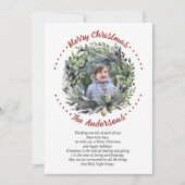 緑のリースの写真とクリスマスの枝 シーズンカード (正面)