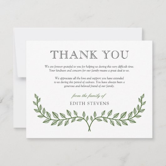 緑のリースの悔やみや弔慰は感謝していしています サンキューカード (正面)