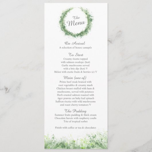 緑のリースの水の色のアートのセージ緑 メニュー (裏面)