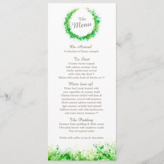 緑のリースの水の色のアートメニュー メニュー (裏面)