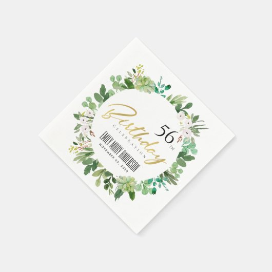 緑のリースの葉の水の色ANY AGE誕生日 スタンダードカクテルナプキン (角)