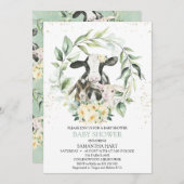緑のリースイエローフローラファームベイビーシャワー 招待状 (正面/裏面)