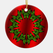 緑のリースオンレッドクリスマス セラミックオーナメント (正面)