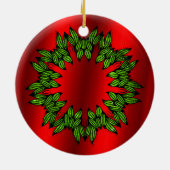 緑のリースオンレッドクリスマス セラミックオーナメント (裏面)