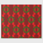 緑のリースオンレッドクリスマス ラッピングペーパー (フラット)