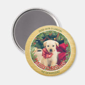 緑のリースカスタム写真金ゴールドクリスマスマグネット マグネット (正面/裏面)