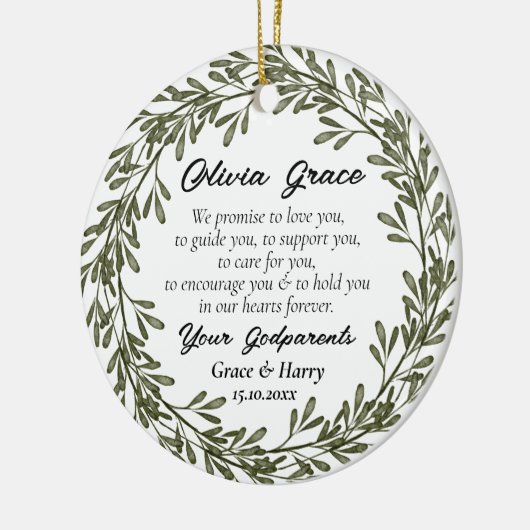 緑のリースゴッド保護者がゴッドチャイルドに約束 セラミックオーナメント (左)