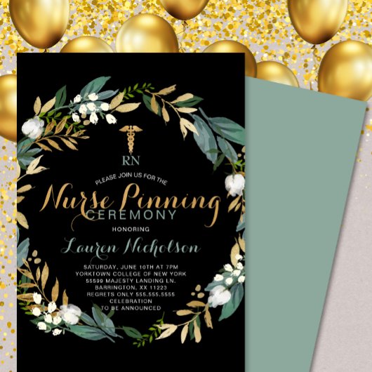 緑のリースナースピン留め式招待状 招待状