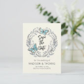 緑のリースバタフライウェディングデートを保存 案内ポストカード (スタンド正面)