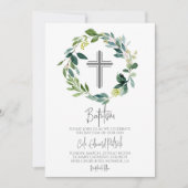 緑のリースバプテスマ招待状 招待状 (正面)