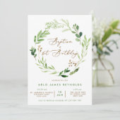 緑のリースバプテスマ&誕生日 招待状 (スタンド正面)