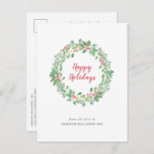 緑のリースビジネス企業のクリスマス シーズンポストカード (正面/裏面)